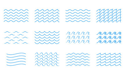 Wave line icon set. Water outline symbol. Sea and Ocean signs. Vector illustration. © metelsky25