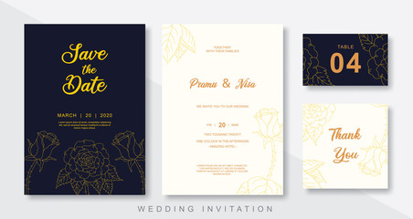 Set of wedding invitation template with outlined flora style