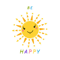 T-shirt Print Design for Kids with Little Cute Smiling Sun Icon and 