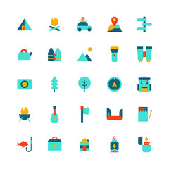 vector design of camping and outdoor icon pack. flat color style version