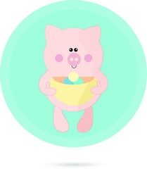 Vector Pink Piggy. Cartoon illustration for card, prints, calendar, sticker, invitation, baby shower,   children clothes, posters.Pig sticker