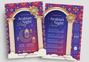 Bright Flyer Layout with Hanging Lantern and Window Illustrations
