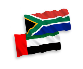 Flags of United Arab Emirates and Republic of South Africa on a white background