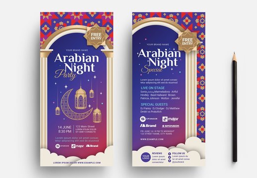 Bright Dl Flyer Layout with Hanging Lantern and Window Illustrations