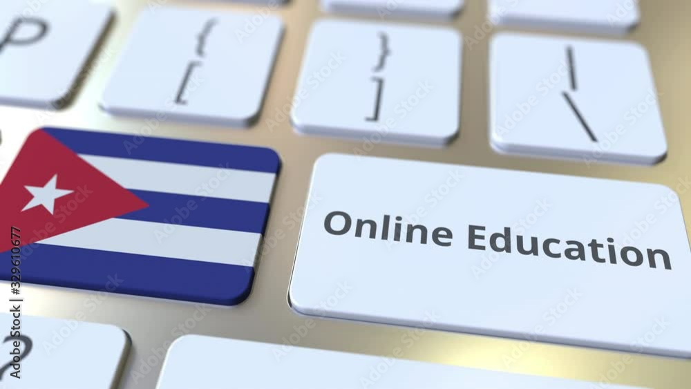 Aufkleber online education text and flag of cuba on the buttons on the computer keyboard. modern professional 