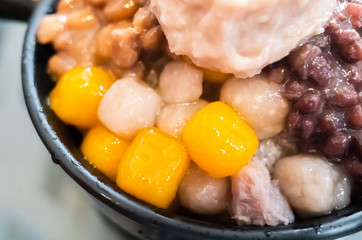 cold shaved ice with colorful dessert