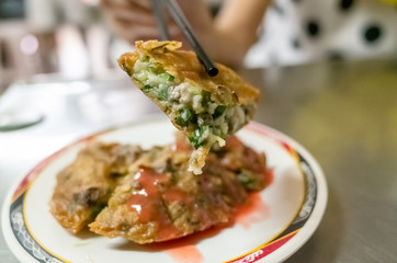 Taiwanese snacks of delicious fry oyster