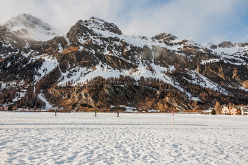 Sils, Silsersee, Langlauf, Langlaufloipe, Maloja, Malojawind, Piz Lagrev, Winter, Wintersport, Winterwanderung, Abendstimmung, Oberengadin, Alpen, Seenplatte, Graubünden, Schweiz