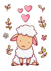 Obraz na płótnie Canvas Cute sheep love hand drawn isolated on white background