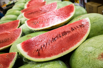 watermelon stacked on the marketplace