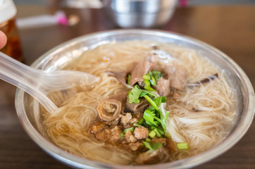 Taiwan snack of thin noodles with pork intestine