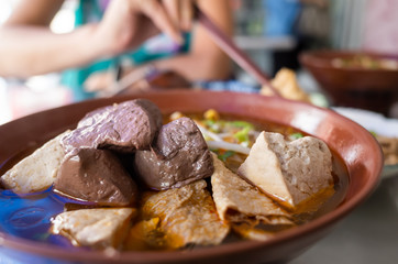 Taiwanese snacks of spicy pork blood hot pot