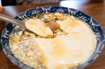 Taiwan snacks of iced tofu pudding