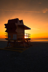 Iconic Miami Beach hut during sunrise with powerful clouds on a calm summer morning in Miami Beach (Miami, Florida, USA)