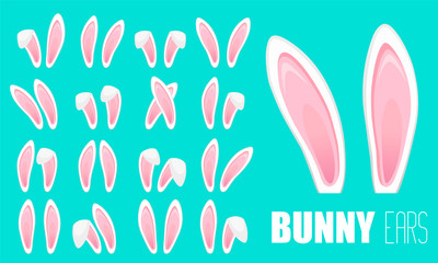 Easter Rabbit ears icons - big set. Collection of masks bunny ear on transparent background. Cute headband stickers. Vector illustration