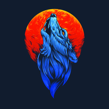 Blue Wolf Head Illustration