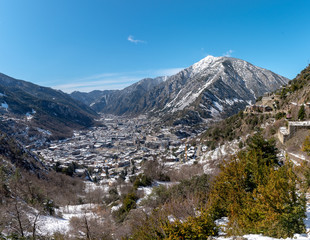 Cityscape in Winter of Andorra La Vella, Andorra.