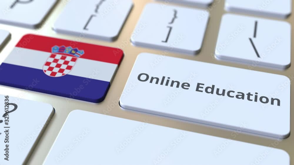 Aufkleber online education text and flag of croatia on the buttons on the computer keyboard. modern profession