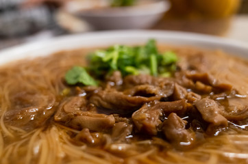 Taiwan snack of thin noodles with pork intestine