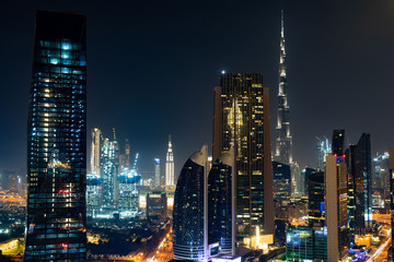 Fototapeta na wymiar Dubai skyline in the night time, United Arab Emirates