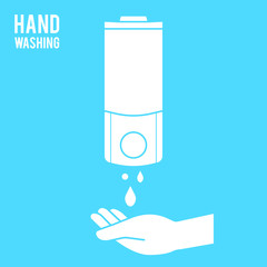 Hand wash. Hand sanitizer. Alcohol-based hand rub. Rubbing alcohol. Wall mounted soap dispenser. Wall hanging hand wash container. Protection from germs such as coronavirus (Covid-19) icon design