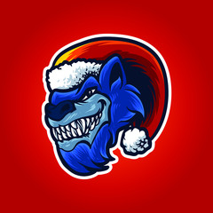 Wolf head christmas illustration