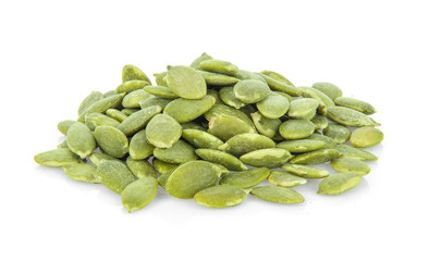 Pumpkin seeds on a white background