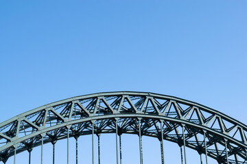 Top arch segment of the Tyne Bridge showing the suspension part of Newcastle's iconic bridge.