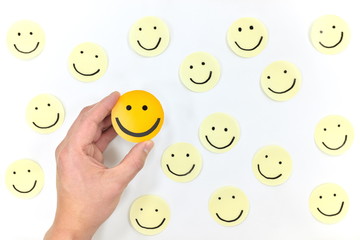 Yellow happy face icons group set. Spread joy and happiness concept.