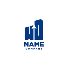 Obraz premium WD monogram logo with a negative space style arrow up design template