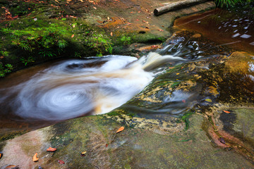 Small whirlpool in stream at forest