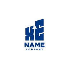 XE monogram logo with a negative space style arrow up design template