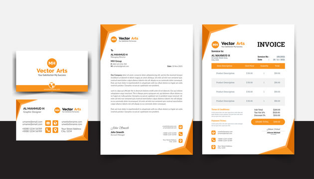 Modern stationery pack with Business Card, Letterhead, Invoice Template, Simple and clean stationery pack