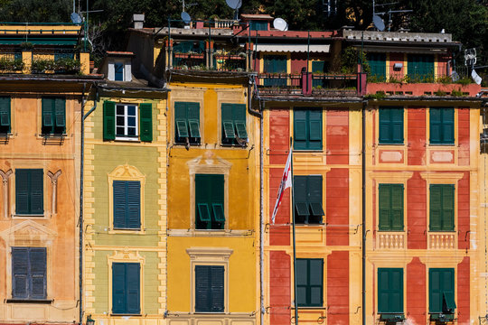 Portofino bay, Italy. Colorful building facade.