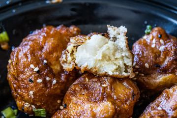 Cauliflower Tempura / Moroccan Style Fried Florets. Healthy Organic Vegan or Vegetarian Food with Sesame Seeds.