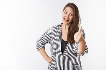 Nice job, proud of you kid. Happy and impressed gorgeous happy and healthy middle-aged woman with...