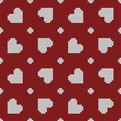 Knitted seamless decorative pattern with hearts and dots