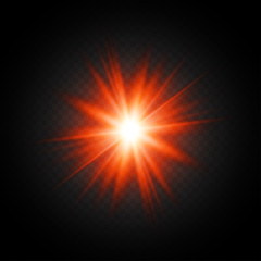 Fototapeta premium Light flare on black background. Holiday glowing backdrop. Lens flare, glow light effect. Night glow effect. Disco design. Christmas decoration. Bright glowing star. Vector illustration.