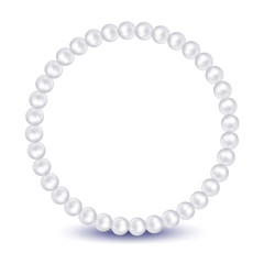 Pearl necklace. Pearl beads frame. Jewelry bracelet, necklace. Wedding invitation. Vector illustration. Pearl circle like frame