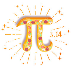 Happy Pi Day! Celebrate Pi Day. Mathematical constant. March 14th (3/14). Ratio of a circle’s circumference to its diameter. Constant number Pi. Pizza - obrazy, fototapety, plakaty