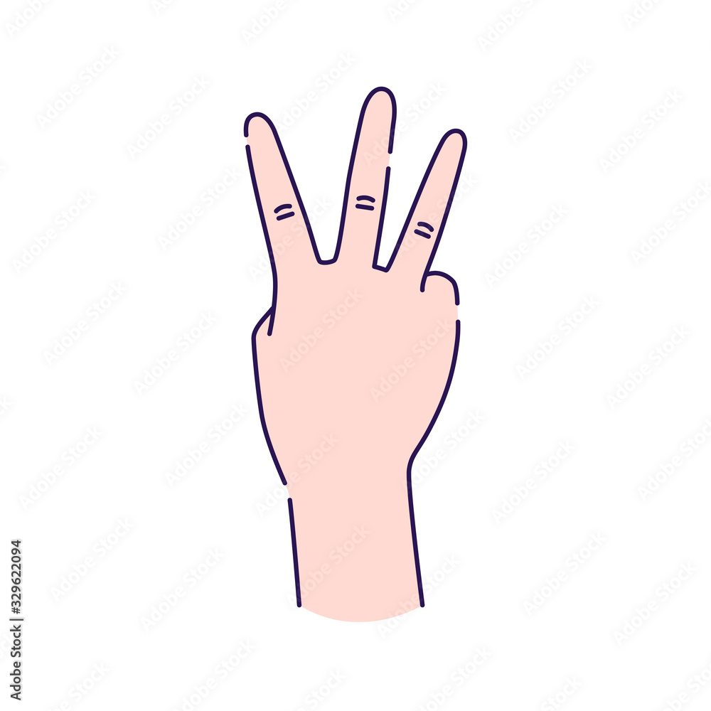 Poster three fingers gesture line color icon. make fingers up gesture sketch element. pictogram for web pag