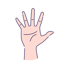 Five fingers gesture line color icon. Make fingers up gesture sketch element. Pictogram for web page, mobile app, promo. Editable stroke. Hand drawn illustration