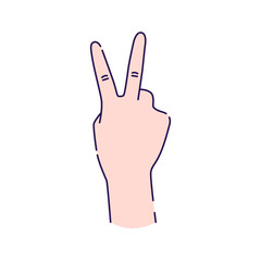 Two fingers gesture line color icon. Peace hand gesture sketch element. Pictogram for web page, mobile app, promo. Editable stroke. Hand drawn illustration.