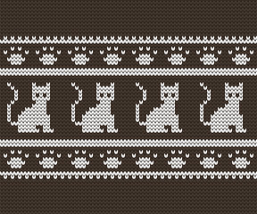 Knitted seamless decorative border cats, jumper design
