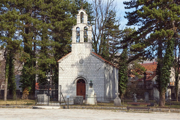 Fototapeta premium Religious architecture. Montenegro, Cetinje city. View of ancient Vlah Church ( Orthodox Church of the Nativity of the Virgin )