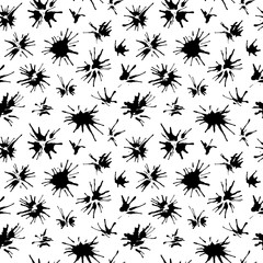 Fototapeta na wymiar Ink splashes seamless pattern. Black artistic spots, splashes, blots on a white background.