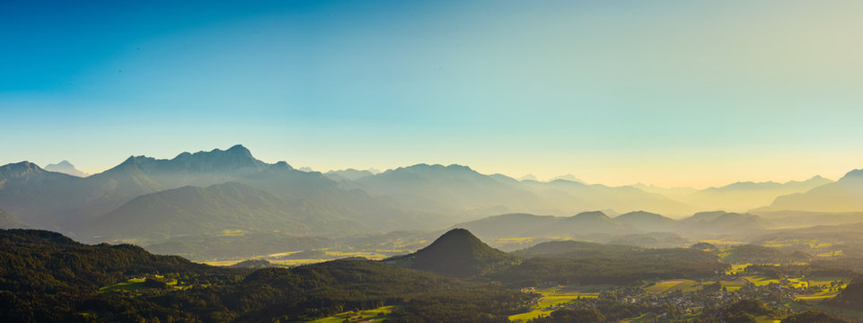 Panorama Lake and mountains at Worthersee Karnten Austria tourist spot