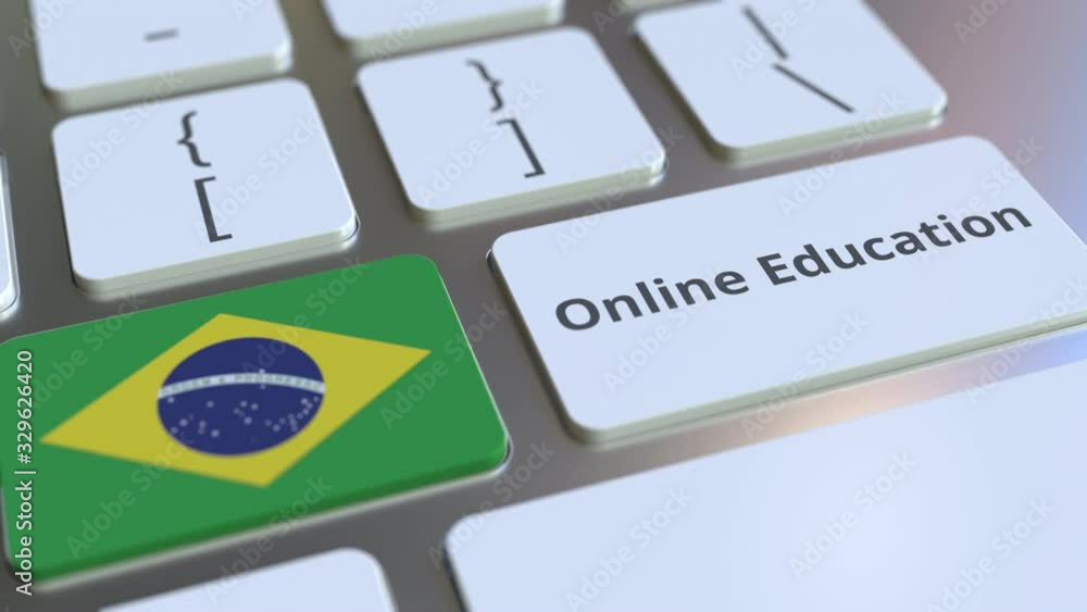 Aufkleber online education text and flag of brazil on the buttons on the computer keyboard. modern professiona