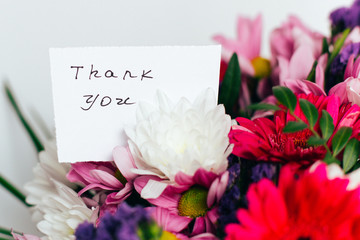 card thank you in a bright beautiful bouquet of flowers