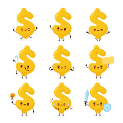 Cute happy dollar sign character set collection